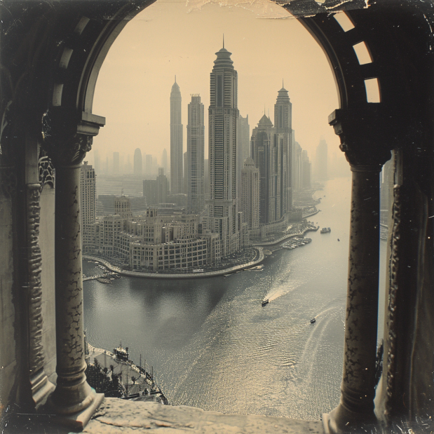 Historical photographs of Dubai Marina during the early development stages